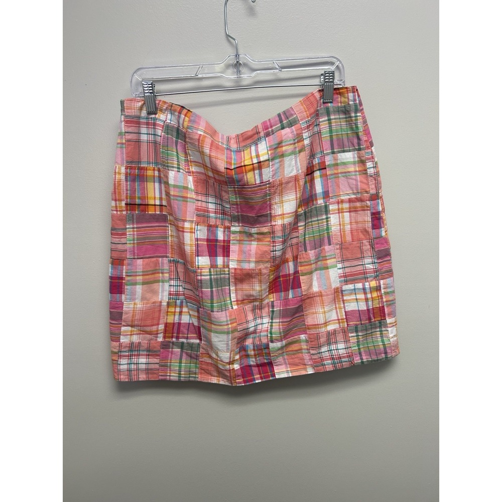 Talbots Skirt Women 14P Pink Mini Patchwork Straight Pencil Plaid Side Zip